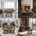 Malay Star Handwoven Coffee Table-Natural & Brown (Black Base)