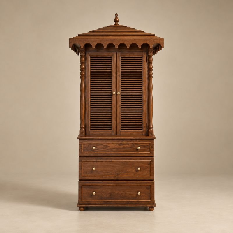The Veda Teakwood Mandir Cabinet The Veda Teakwood Mandir Cabinet - Image 1